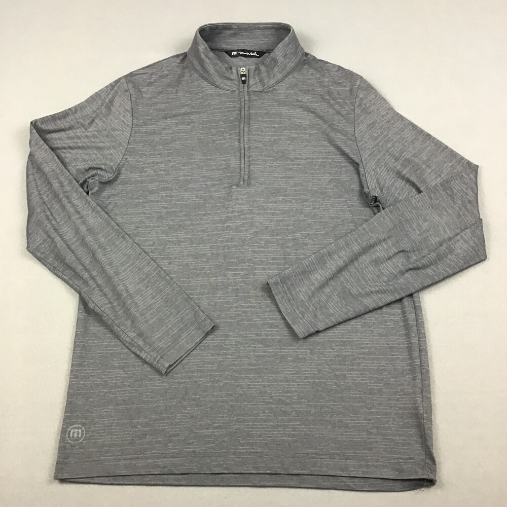 Travis Mathew Sweater Men Medium Gray Solid 1/4 Zip Golf Pullover Logo Golfer M
